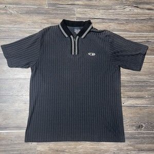 Vintage LA Gate Front Zippered Polo Short Sleeve Shirt Black Made In USA EUC